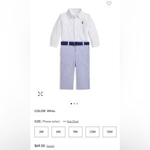 Ralph Lauren Boys' Shirt, Belt & Seersucker Pant Set - Baby size 9 month